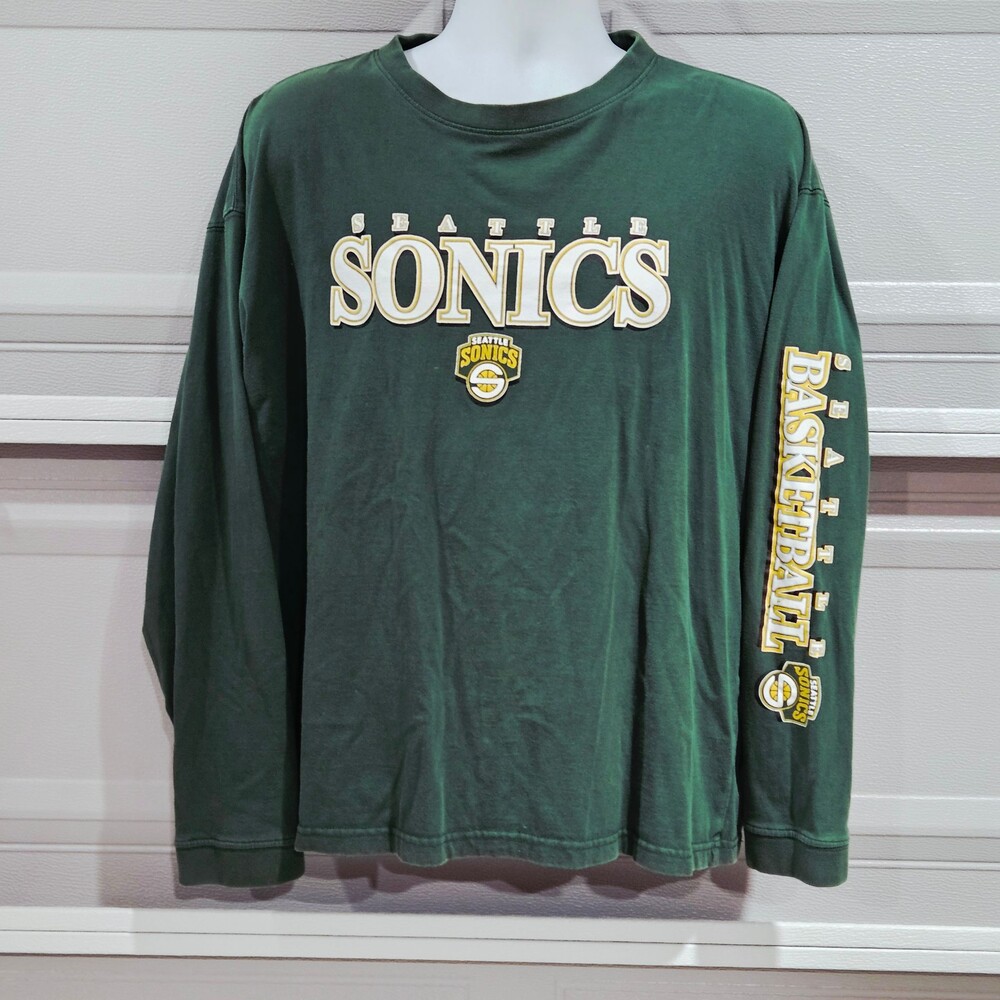 NBA Seattle Sonics 90's Shirt XL Long Sleeve Green Vintage Wash Graphics